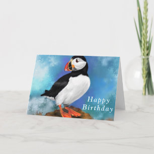 Happy Birthday Card with Puffin Bird