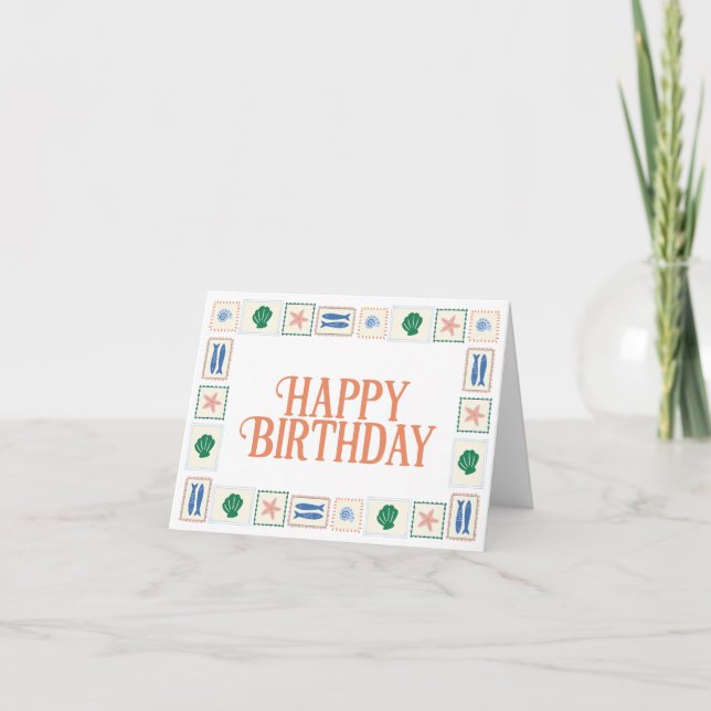 Happy Birthday Card with Seashell Border Coastal  (Front)