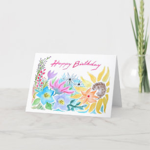 Happy birthday card with watercolor flowers