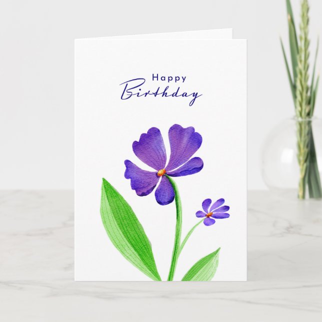 Happy Birthday Card with Watercolour Flower (Front)