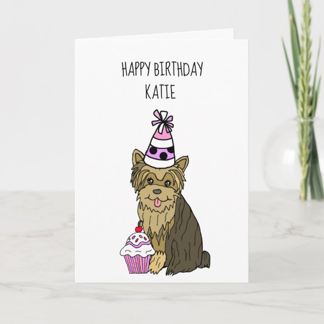 Happy Birthday Card with Yorkie and Cupcake (Front)