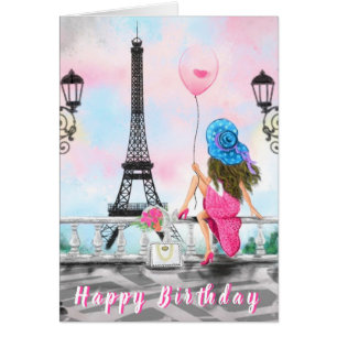 Happy Birthday Card Woman In Paris