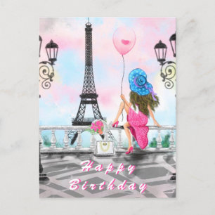 Happy Birthday Card Woman In Paris - Eiffel Tower