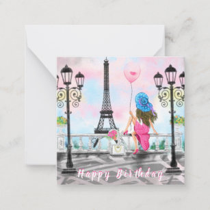 Happy Birthday Card Woman with Balloon In Paris