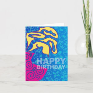 Happy Birthday Card Yellow Leaves Pink Vase