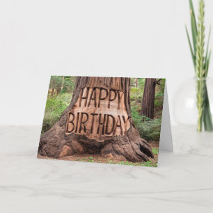 Happy birthday cared into tree card