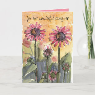 Happy Birthday Caregiver Pink Coneflowers Garden Card