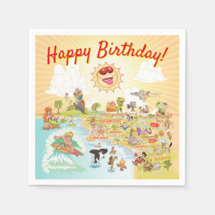 Happy Birthday Cartoon California Paper Napkin