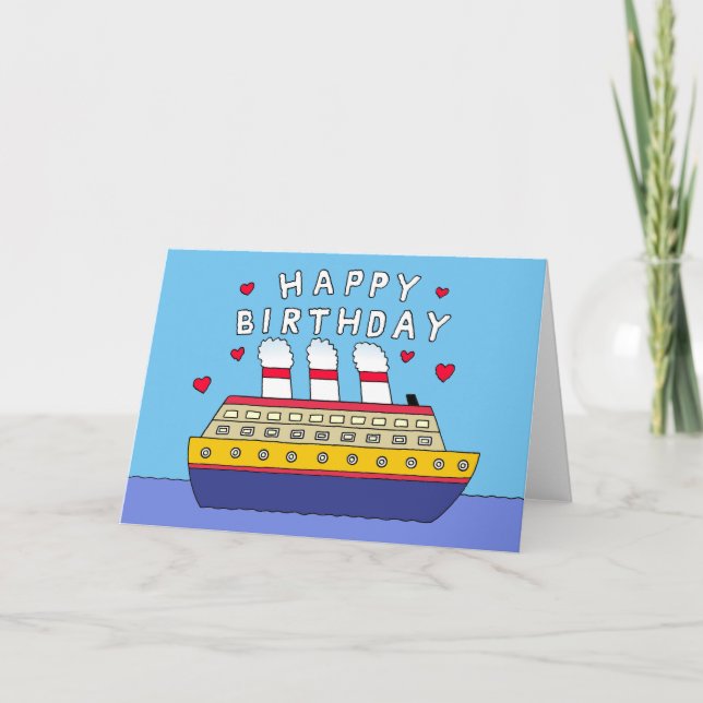 Happy Birthday Cartoon Cruise Ship Humour Card (Front)