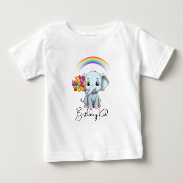 Happy Birthday Cartoon Elephant Themed Baby T-Shirt (Front)
