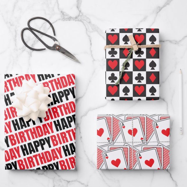 Happy Birthday Casino Gift Wrapping Paper Sheet (Front)