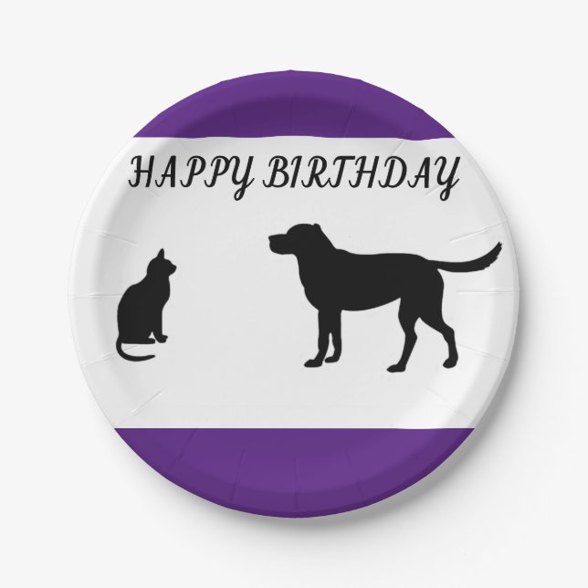Happy birthday cat and dog party plates (Front)