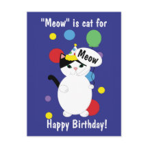 Happy Birthday Cat Colourful Funny Meow Personalis
