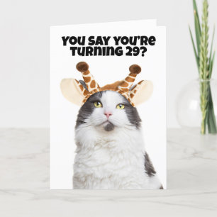 Happy Birthday Cat Giraffe Birthday Age Lie Humour Holiday Card