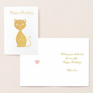 Happy Birthday Cat Golden Foil Card