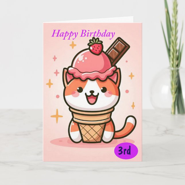 Happy Birthday Cat in Ice-cream Cone   Card (Front)