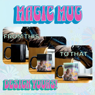 Happy Birthday! Cat in Psychedelic Flower Garden Magic Mug