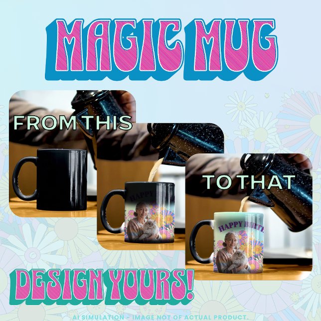 Happy Birthday! Cat in Psychedelic Flower Garden Magic Mug (Creator Uploaded)