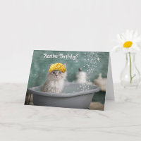 Happy Birthday Cat Kitten in a Bubble Bath Tub