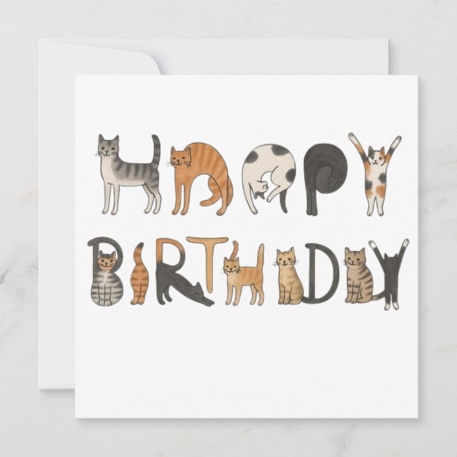 happy birthday cat lettering card-cute funny cats  holiday card (Front)