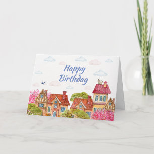 Happy Birthday Cat on the Rooftop Card