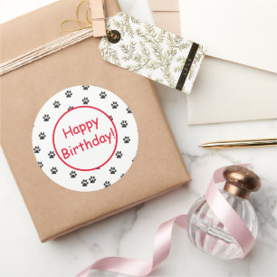 Happy Birthday cat paws simple Classic Round Sticker