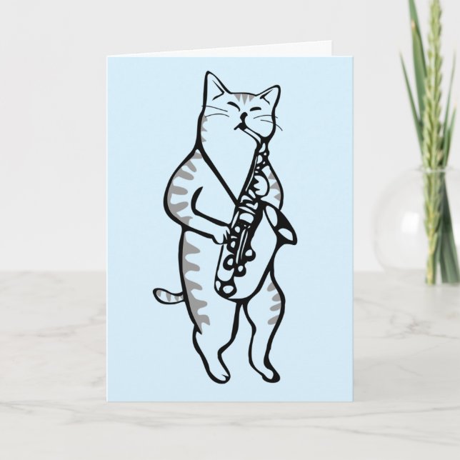 HAPPY BIRTHDAY CAT PLAYING SAXOPHONE CARD (Front)