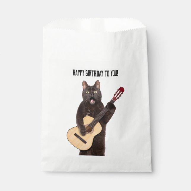 Happy Birthday Cat Singing and Playing Guitar Favour Bag (Front)