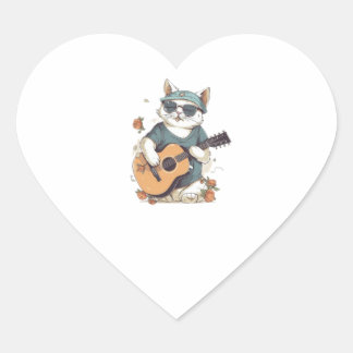 Happy Birthday Cat Singing and Playing Guitar  Heart Sticker