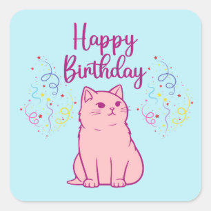  Happy Birthday Cat Square Sticker
