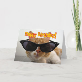 Happy Birthday - Cat Wearing Sunglasses Card