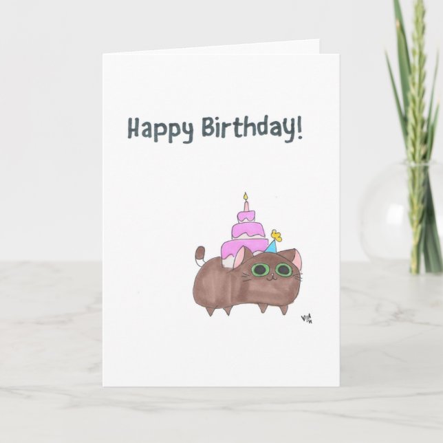Happy Birthday Cat with Cake Card (Front)