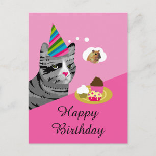 Happy Birthday Cat with Cupcakes Postcard