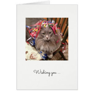 Happy Birthday Cat with Ribbon on Head Card