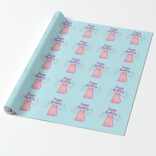 Happy Birthday Cat Wrapping Paper (Unrolled)