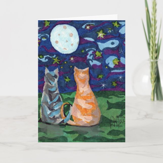 Happy Birthday Cats In Moonlight Card (Front)