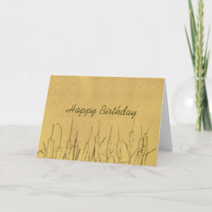 Happy Birthday Cattails Pen and Ink Art Drawing Card