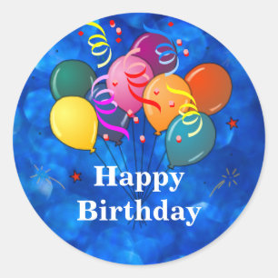 "Happy Birthday," Celebration Balloons Classic Rou Round Sticker