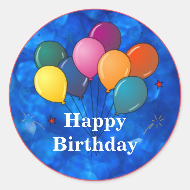 "Happy Birthday," Celebration Balloons Classic Round Sticker (Front)