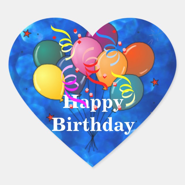 "Happy Birthday," Celebration Balloons, Heart Sticker (Front)