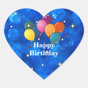 "Happy Birthday," Celebration Balloons Heart Sticker