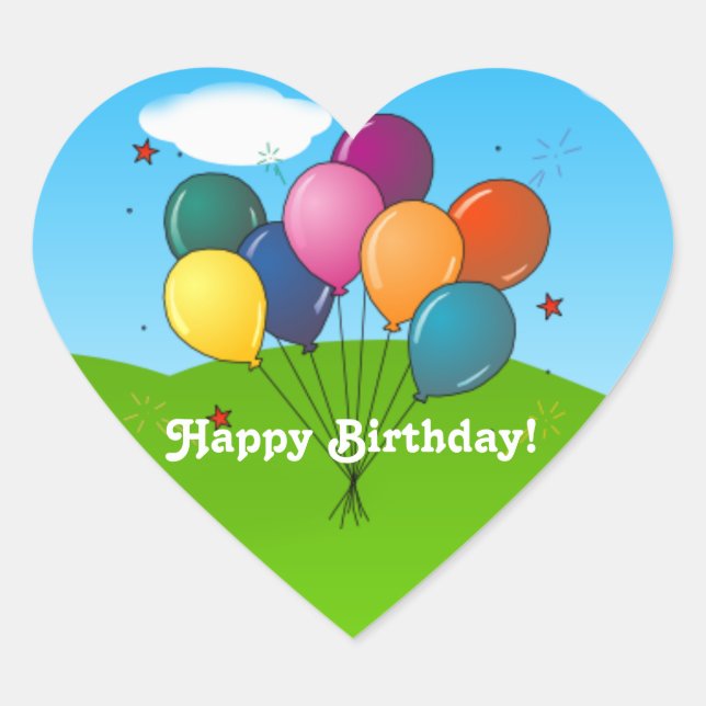 Happy Birthday! Celebration Balloons, Heart Sticker (Front)