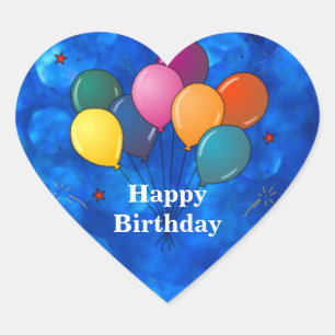 "Happy Birthday," Celebration Balloons Heart Sticker
