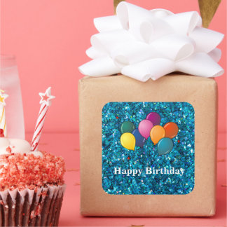 Happy Birthday Celebration Balloons, sparkling Square Sticker