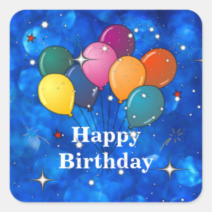"Happy Birthday," Celebration Balloons Square Sticker