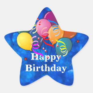 "Happy Birthday," Celebration Balloons, Star Sticker