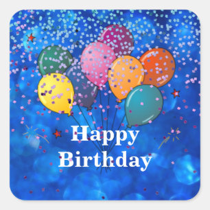 "Happy Birthday," Celebration Confetti Square Sticker