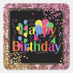 Happy Birthday celebration glitter Square Sticker