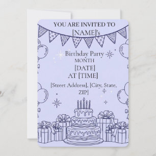 Happy Birthday Celebration Line Art – Tiered Cake Invitation