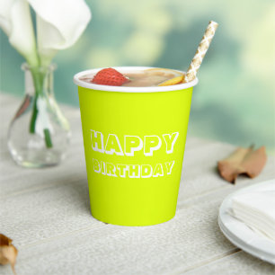 Happy Birthday chartreuse green white modern bold Paper Cups